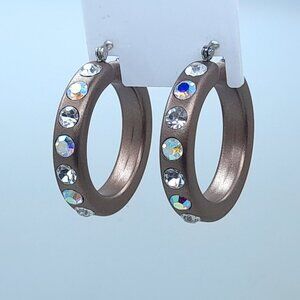 chunky metal copper 1.5 inch Lucite Acrylic wide Hoop clear & ab Fashion earring